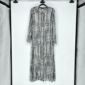 Soft Surroundings Cream & Blue Tie Dye Sheer Button-Up Dress - Duster - Size XL